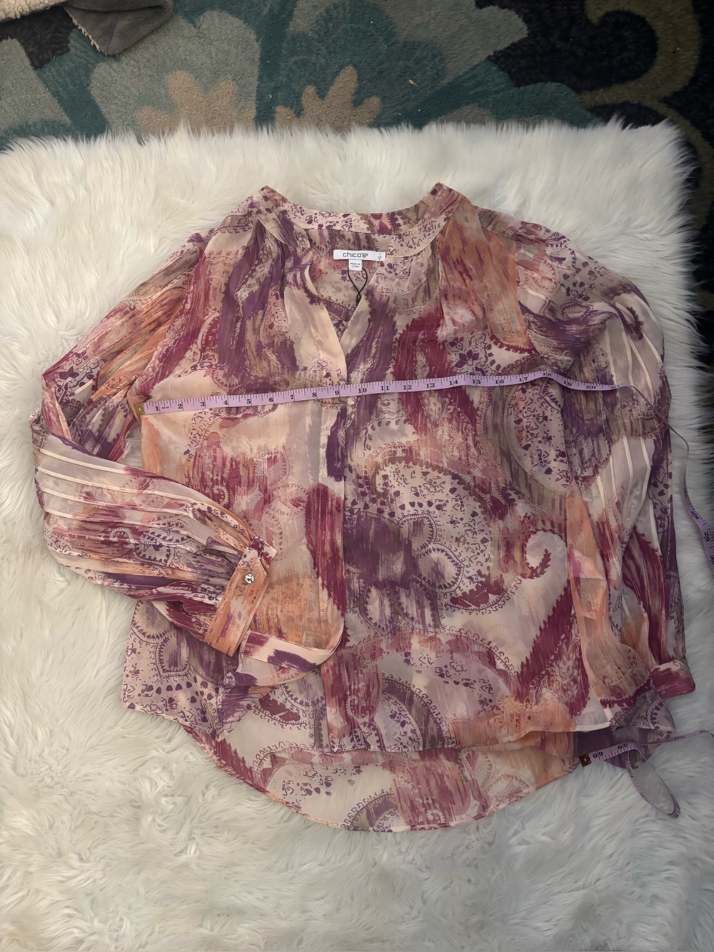 Chico's Mauve Pink and Cream Sheer Brushstroke Paisley Blouse